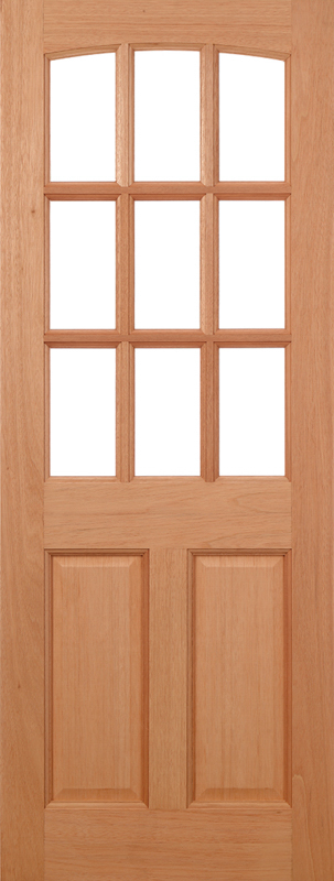 Hardwood door with unglazed glass panels