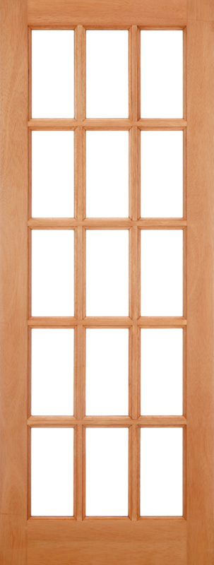 Hardwood door with glass panels on a white background