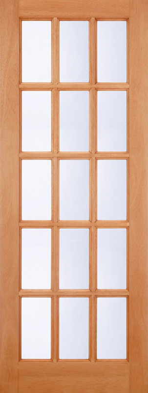 Hardwood door with glass panels