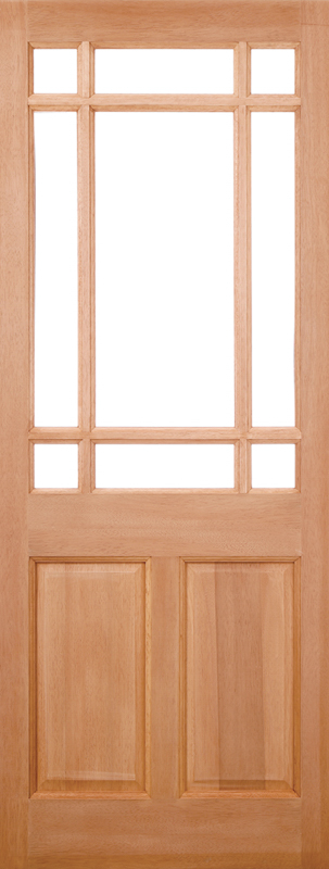 Hardwood door with glass panels