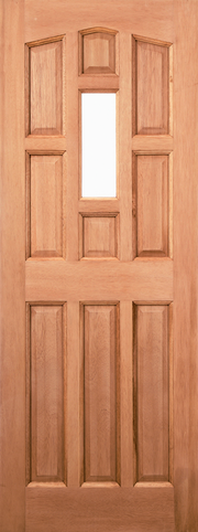 Hardwood door with a central rectangular window