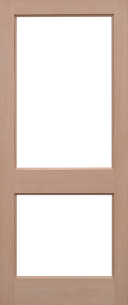 Wooden door with two glass panels on a white background