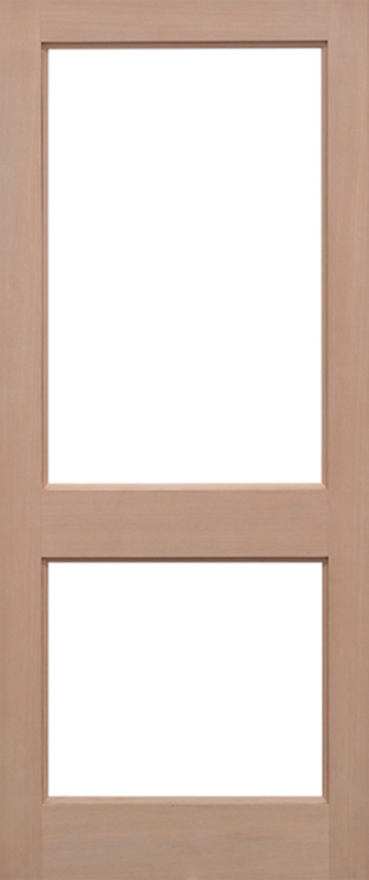 Wooden door with two glass panels on a white background