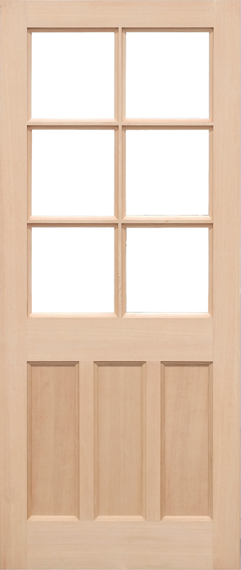 Wooden door with six glass panels and four solid wood panels