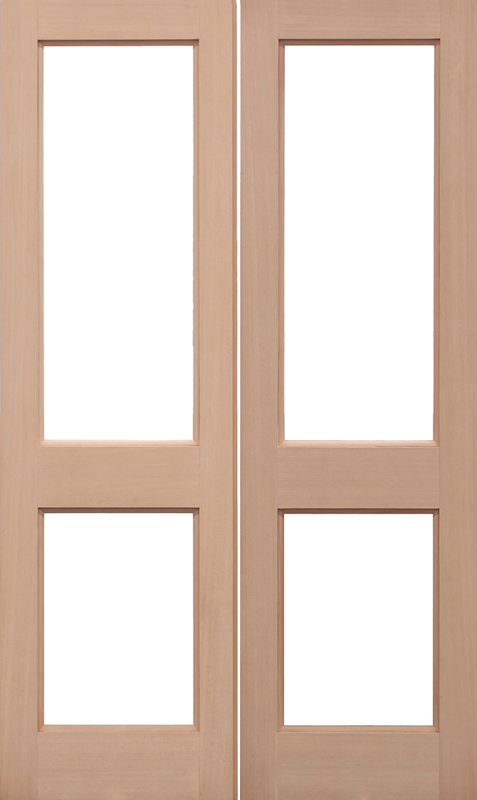 Wooden door with glass panels on a white background