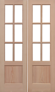 Pair of wooden doors with glass panels