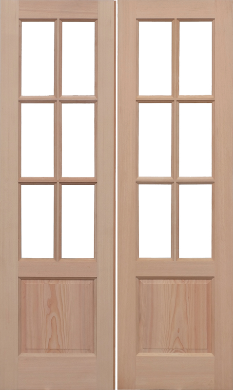 Pair of wooden doors with glass panels