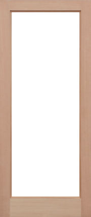 Wooden door with a glass panel on a white background