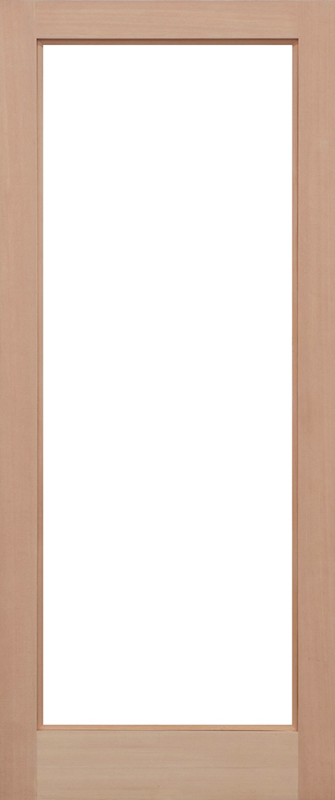 Wooden door with a glass panel on a white background