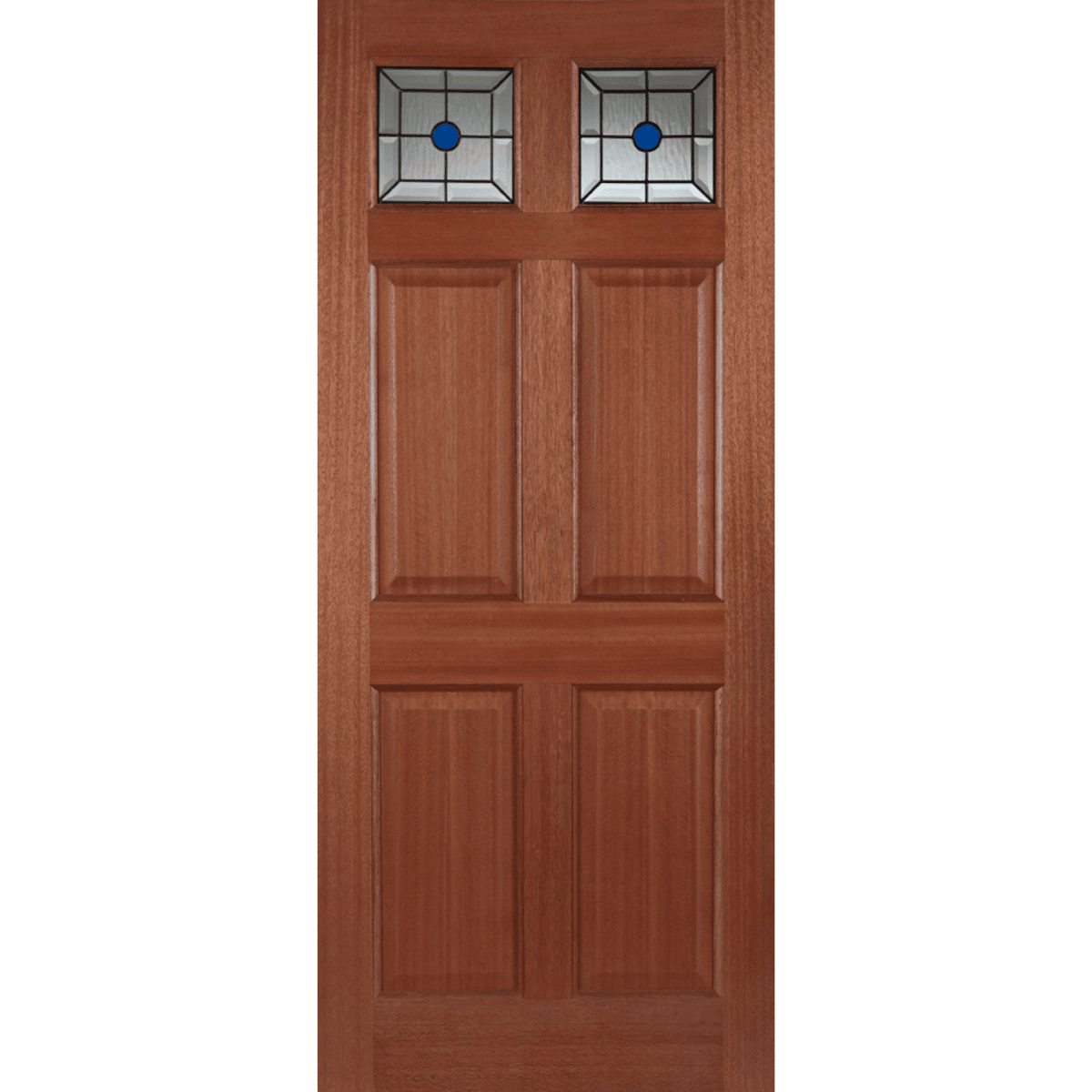 Wooden door with stained glass panels on a transparent background