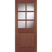 Wooden door with glass panels on a transparent background