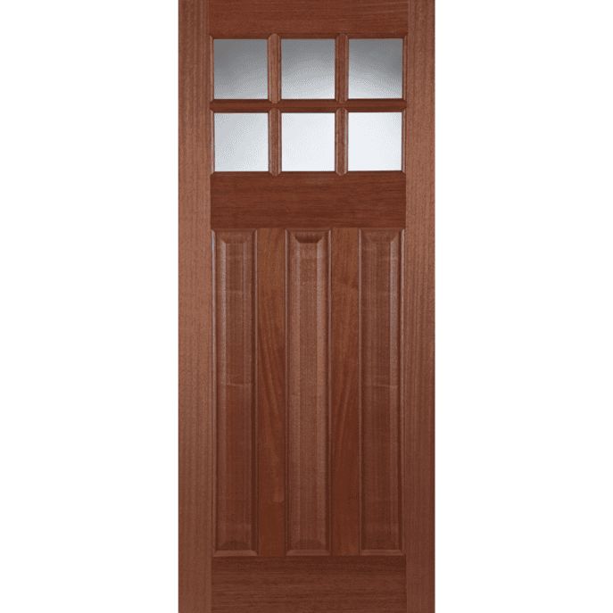 Wooden door without glass panels on a transparent background