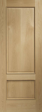Wooden door with a panel design on a plain background