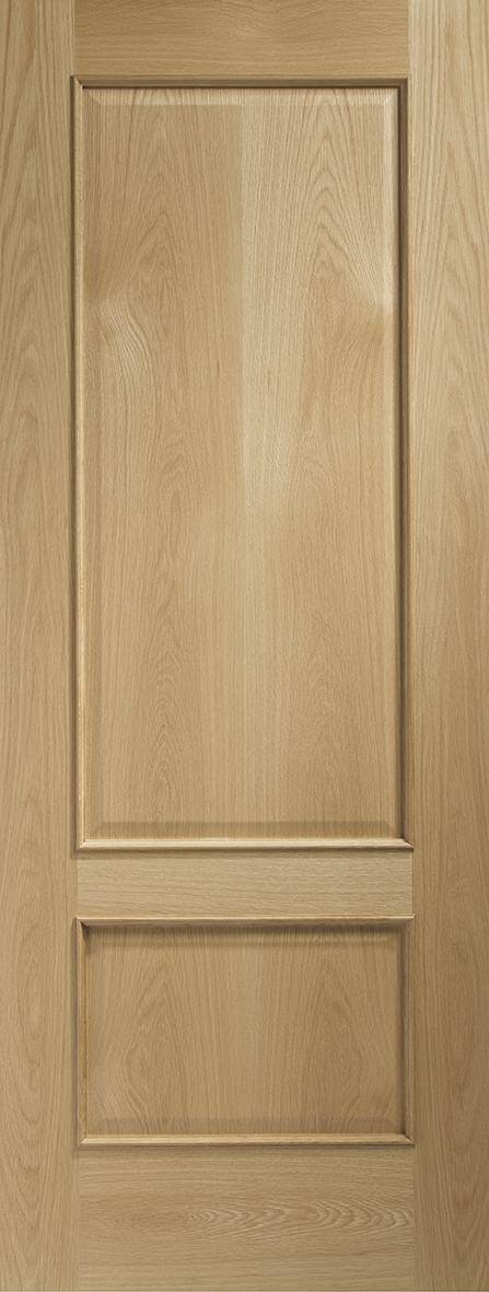 Wooden door with a panel design on a plain background