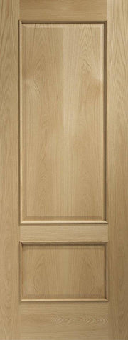 Wooden door with a simple design featuring two horizontal panels.