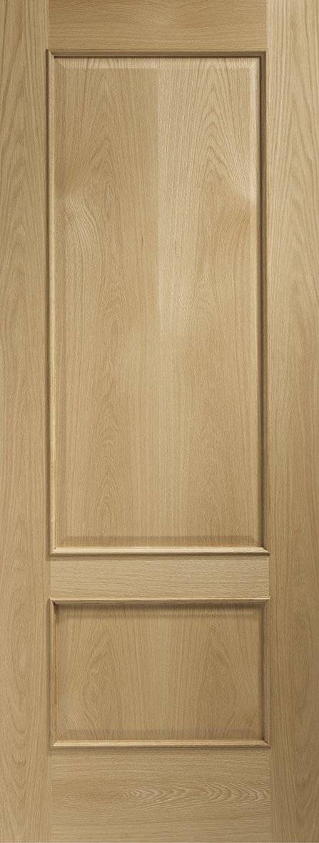 Wooden door with a simple design featuring two horizontal panels.