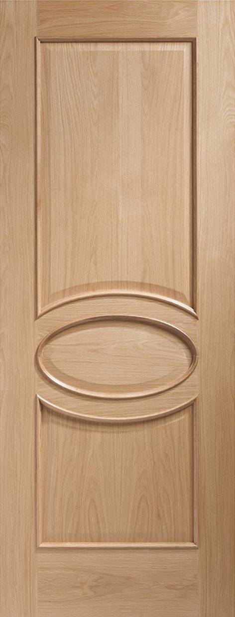 Wooden door with a circular design in a plain background
