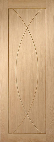 Wooden door panel with a decorative oval design