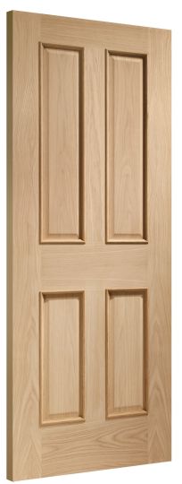 Wooden door with four panels on a white background