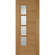 Wooden door with glass panels on a white background