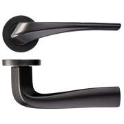 Draco matte black door handle set with circular backplates