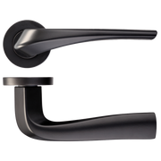 Draco matte black privacy door handle set with circular backplates