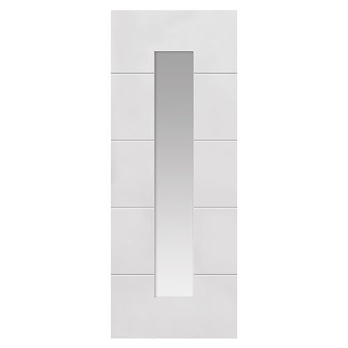 4 LINE GLAZED HORIZONTAL WHITE PRIMED CONTEMPORARY MOULDED PANELLED INTERNAL DOOR