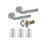 ARLINGTON SATIN STEEL KNURLED LEVER ON ROUND ROSE HANDLE PACK – STANDARD