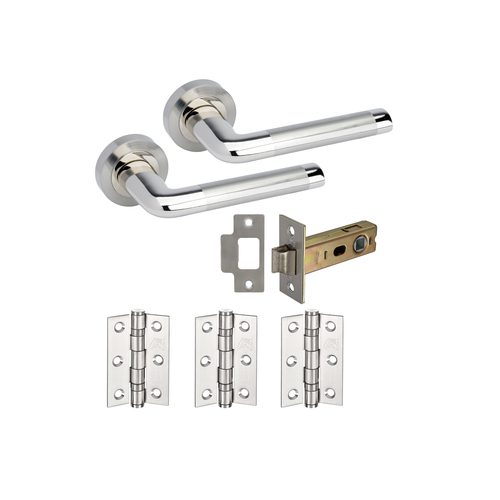 ATLANTA SATIN & POLISHED CHROME OVAL LEVER ON ROUND ROSE HANDLE PACK – STANDARD