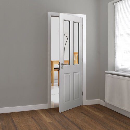 CANTERBURY GLAZED SMOOTH WHITE PRIMED MOULDED PANELLED INTERNAL DOOR