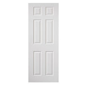 White door with six panels on a white background
