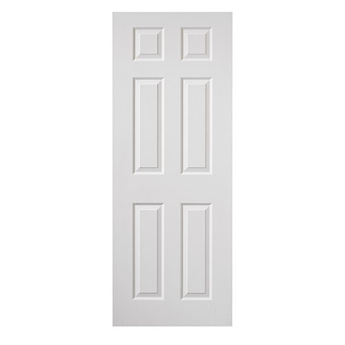 White door with six panels on a white background