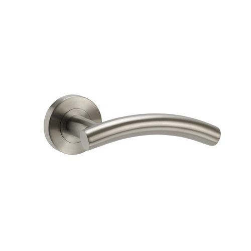 DETROIT SATIN STEEL ARCHED LEVER ON ROUND ROSE HANDLE PACK – STANDARD