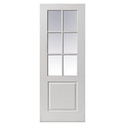 White door with glass panels on a white background