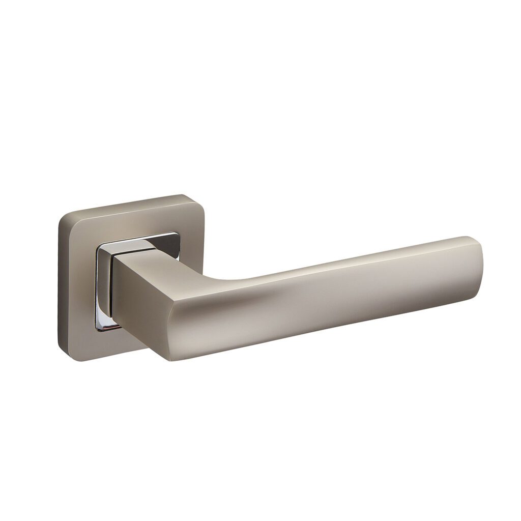 DENVER LIGHT GREY SATIN FINISH LEVER ON SQUARE ROSE HANDLE PACK – STANDARD