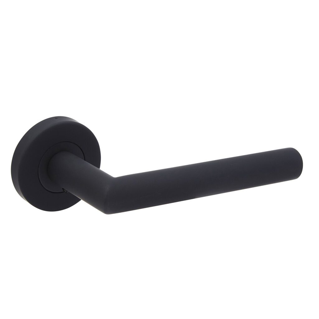 PHOENIX BLACK SOFT TOUCH LEVER ON ROUND ROSE HANDLE PACK – PRIVACY