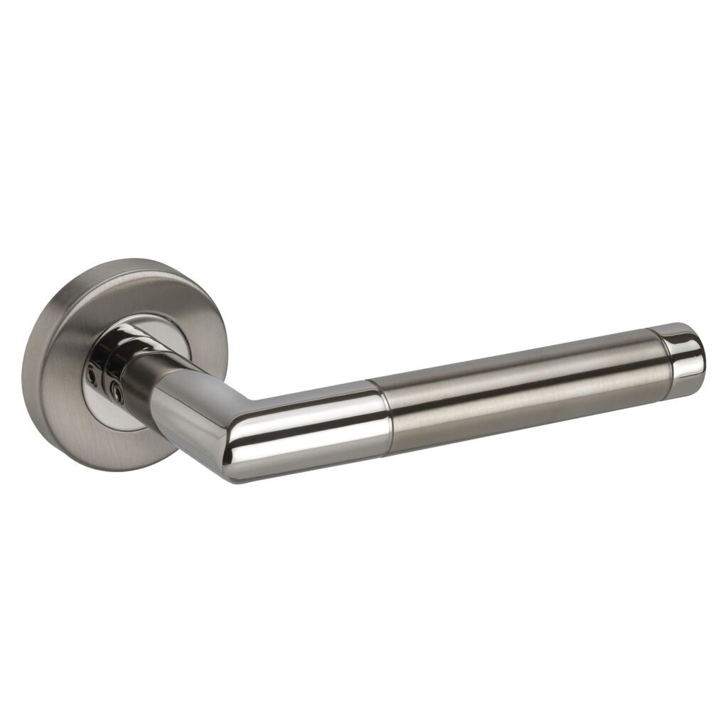 PORTLAND SATIN & POLISHED STEEL LEVER ON ROUND ROSE HANDLE PACK – STANDARD