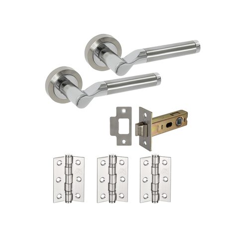 MIAMI SATIN & POLISHED CHROME STRAIGHT LEVER ON ROUND ROSE HANDLE PACK – STANDARD