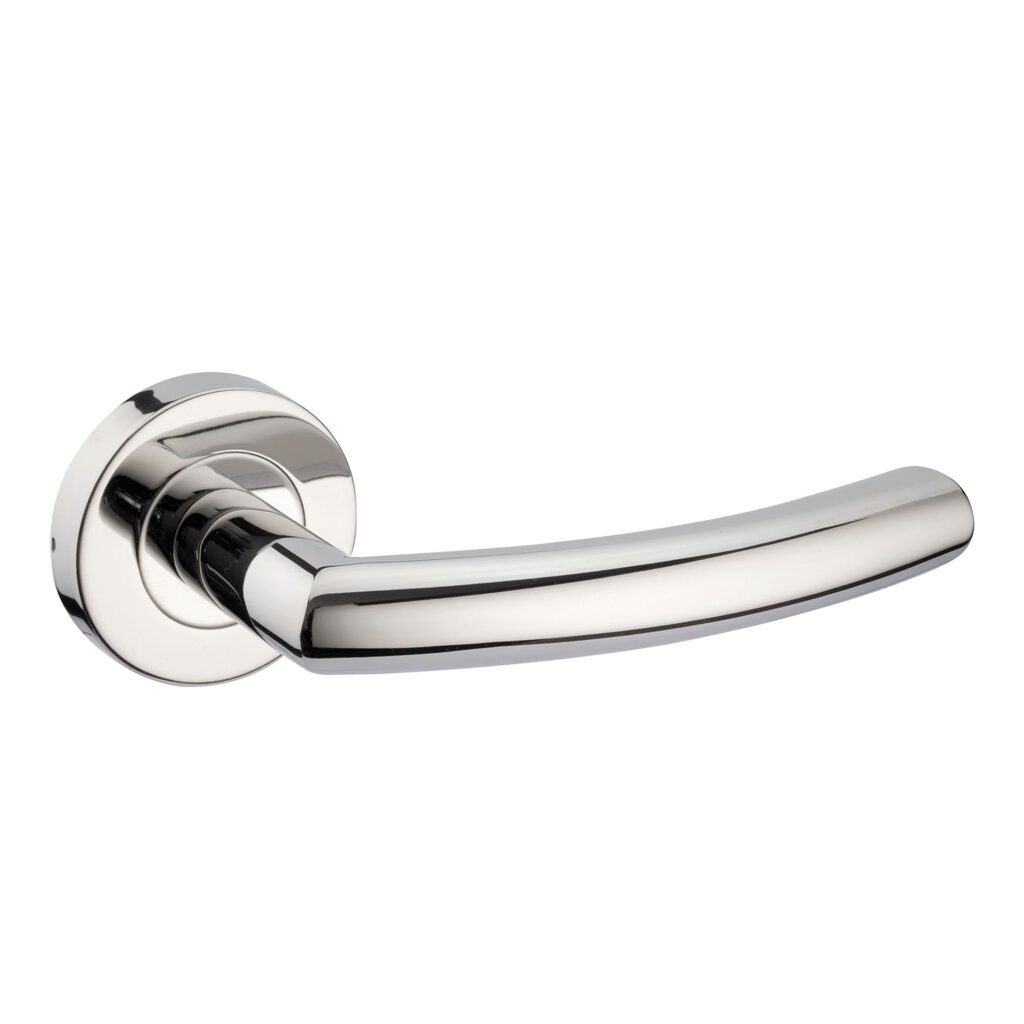 RAVEN POLISHED STEEL CURVED LEVER ON ROUND ROSE HANDLE PACK – STANDARD