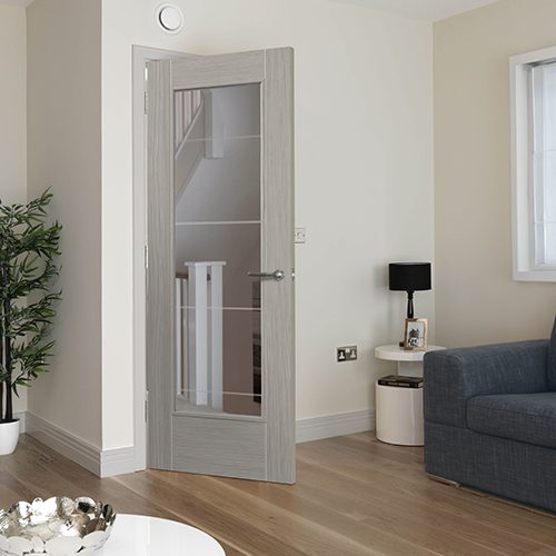TIGRIS LIGHT GREY FULL GLAZED PREFINISHED INTERNAL DOOR
