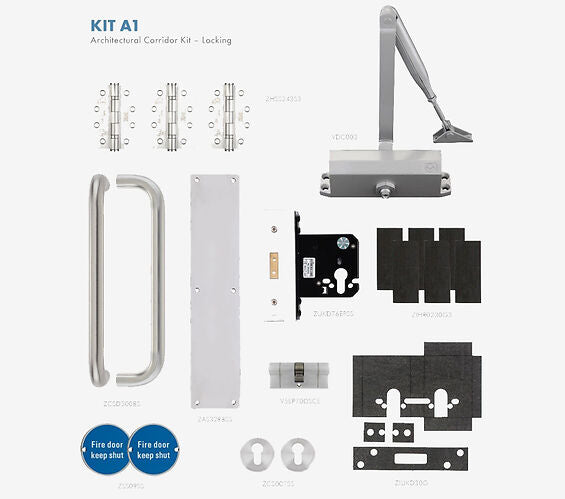 ZOO HARDWARE ARCHITECTURAL CORRIDOR FIRE DOOR LOCKING KIT, SATIN STAINLESS STEEL FINISH