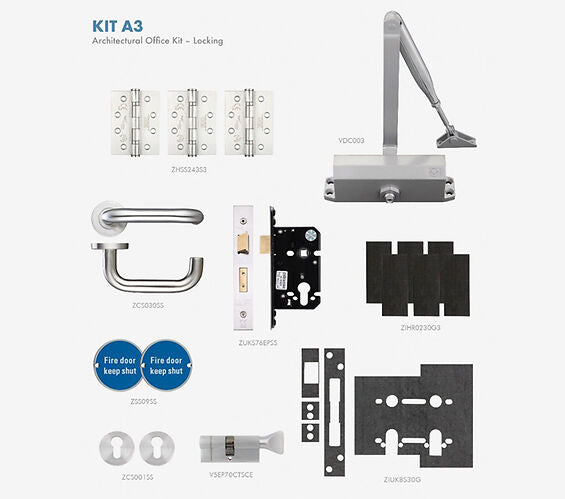 ZOO HARDWARE ARCHITECTURAL OFFICE FIRE DOOR LOCKING KIT, SATIN STAINLESS STEEL FINISH