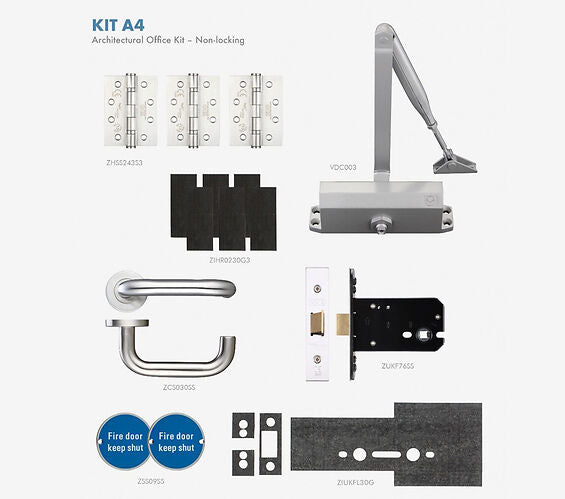 ZOO HARDWARE ARCHITECTURAL OFFICE FIRE DOOR NON-LOCKING KIT, SATIN STAINLESS STEEL FINISH