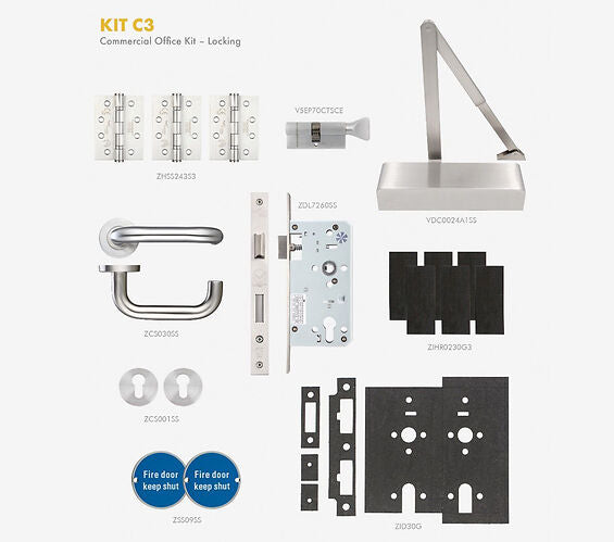 ZOO HARDWARE COMMERCIAL OFFICE FIRE DOOR LOCKING KIT, SATIN STAINLESS STEEL FINISH