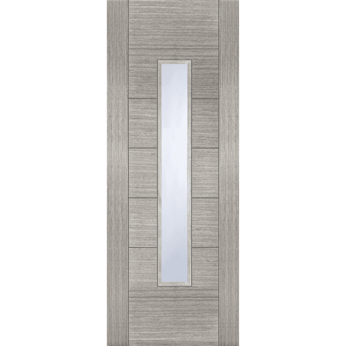 Wooden door with a glass panel on a white background