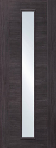 Wooden door with a vertical glass panel
