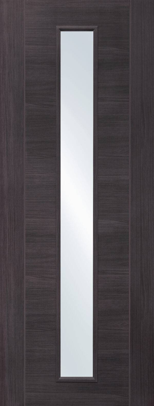 Wooden door with a vertical glass panel