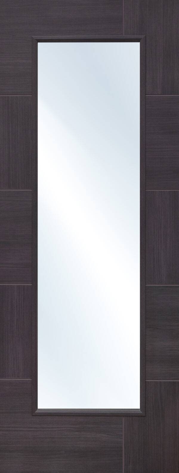 Dark wood door with a glass panel