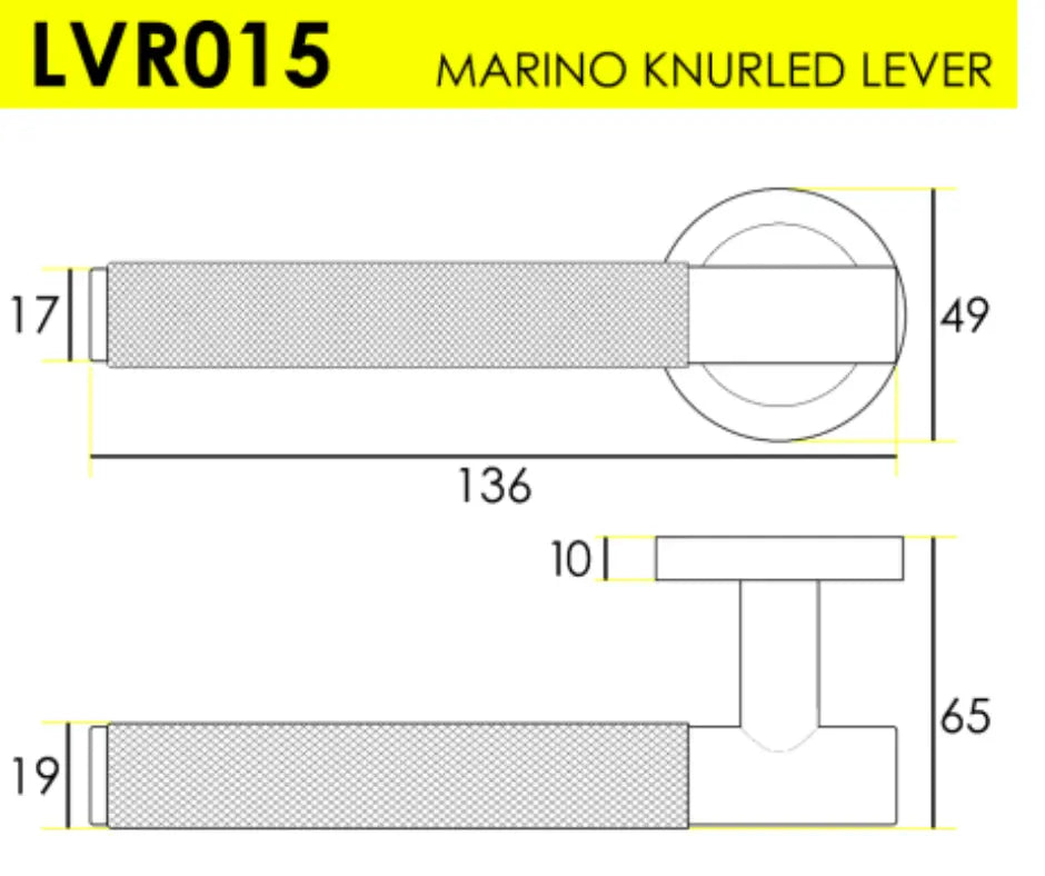 MARINO KNURLED LEVER DOOR HANDLE ON ROSE – MATT BLACK