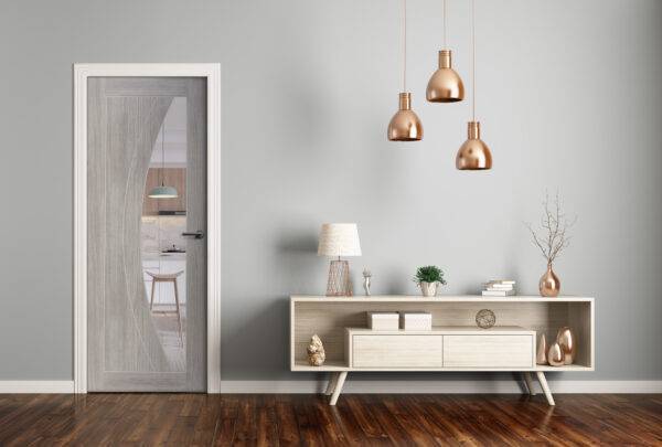 INTERNAL LAMINATE WHITE GREY SALERNO WITH CLEAR GLASS DOOR